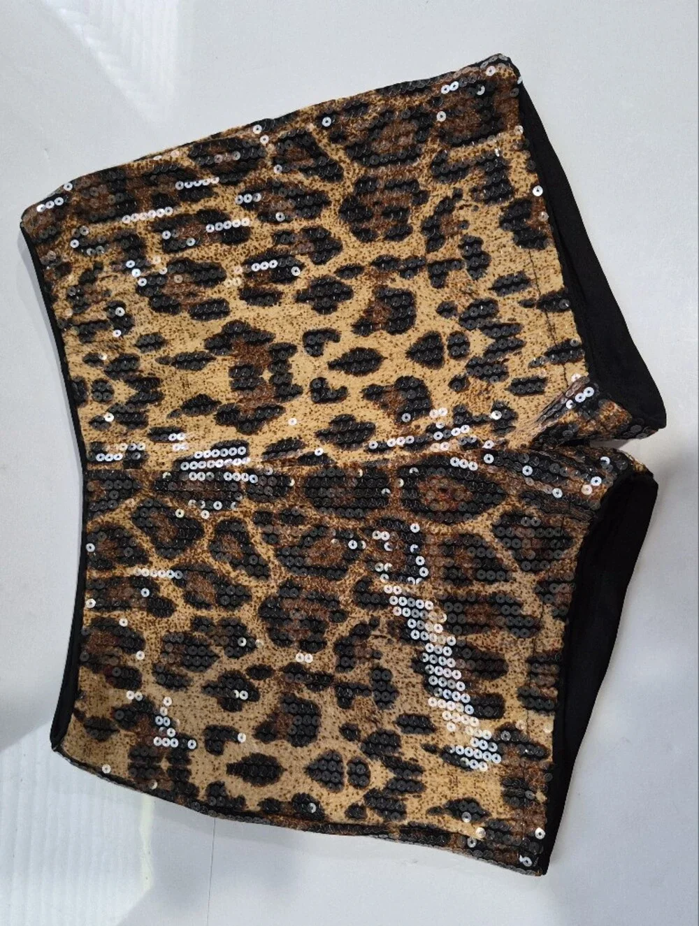 Sequin Leopard Print High-Waist Women’s Shorts - Black & Gold Size Small